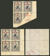 URUGUAY: Sc.179, Corner Block Of 4 With VARIETY: Overprint Printed On Paper Foldover, On Gum, VF Quality! - Uruguay