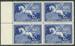 URUGUAY: Yvert 98, 1943 10P. Pegasus, MNH Block Of 4, VF Quality - Uruguay