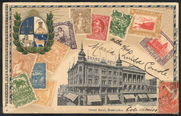 URUGUAY: Montevideo: Grand Hotel, Postage Stamps And Coat Of Arms. Sent To Argentina In 1916, VF Quality, Rare! - Uruguay
