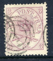 DENMARK 1865  Royal Insignia 3 Sk. Mauve, Used.  Michel 12A - Gebruikt