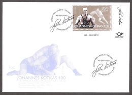 Wrestling J. Kotkas 100 - Olympic Gold Estonia 2015  Corner Stamp With Issue Number FDC Mi 815 - Verano 1952: Helsinki