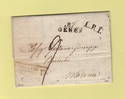 Genes - 87 - 1811 - Lettre Pour Modena - Arrivee Encadrée Modena 11 Settembre - Departement Conquis - 1792-1815: Conquered Departments