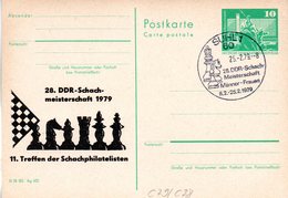 (FC8) DDR Amtl. Ganzsache M.priv. Zudruck "Neptunbrunnen,10Pf.grün P79/C78 "DDR Schachmeisterschaft" SSt 25.2.79 SUHL 1 - Chess