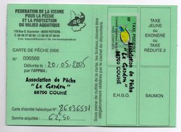2005--Carte De Pêche Plastifiée Du Département 86 - Vignette Taxe Complète -cachet  COUHE-86 - Andere & Zonder Classificatie