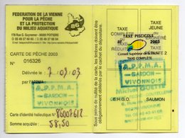 2003--Carte De Pêche Plastifiée Du Département 86 - Vignette Taxe Complète -cachet  VIVONNE-86 - Autres & Non Classés