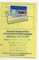 2007--Carte De Pêche Plastifiée Du Département 86 Vignette Taxe Complète -cachet  VIVONNE-86 - Sonstige & Ohne Zuordnung