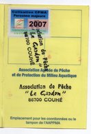 2007--Carte De Pêche Plastifiée Du Département 86 Vignette Taxe Complète -cachet  COUHE-86 - Autres & Non Classés