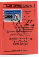 2008--Carte De Pêche Plastifiée Du Département 86 Vignette Taxe Complète -cachet  COUHE-86 - Other & Unclassified