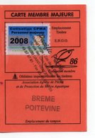 2008--Carte De Pêche Plastifiée Du Département 86 -Vignette Personne Majeur -cachet  St Benoit "Brême Poitevine"--86 - Andere & Zonder Classificatie