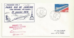 THEME CONCORDE  PREMIER VOL PARIS RIO CACHET PARIS AVIATION 21/01/1976 - Premiers Vols