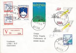 Slovenia 1992 Ljubijana To Bled Mixed Franking Censored V Value Registered Cover - Militaria