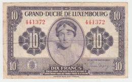 Luxembourg 10 Francs 1944 VF+ CRISP Banknote WWII Pick 44 - Luxemburgo