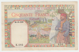 Tunisia Tunisie 50 Francs 1939 VF+ Pick 12 - Tunisia