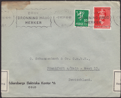 NORWAY 7.11.1939 Commercial Cover To Germany With Customs Control Seals Canc.«Bruk Dronning Maud Merker» (Mi# 205+181) - Storia Postale