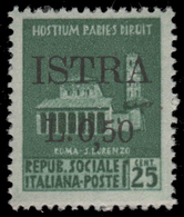 ISTRIA (POLA) - Occupazione Jugoslava  50 C. Su  25 C. Verde (n° 497) - 1945 - Occ. Yougoslave: Istria