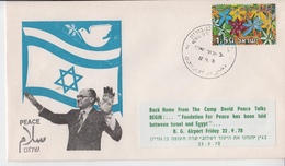 ISRAEL 1978 BACK HOME FROM CAMP DAVID PEACE TALKS PRIME MINISTER MENACHEM BEGIN COVER - Timbres-taxe