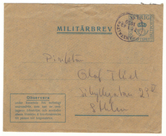 Enveloppe En Franchise Militaire. Suéde. Cachet 1942 - Militares