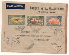 Lettre Censurée Pour Le Canada De 1944 Avec 3 Timbres Dont Le 5F Pt-à-Pitre - Cartas & Documentos
