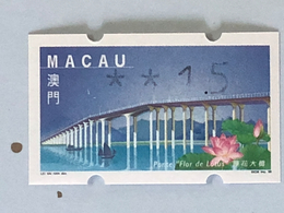 MACAU ATM LABELS, 1999 LOTUS FLOWER BRIDGE ISSUE - ERROR PRINTING - SHORT '1' OF 1.50PATACAS, - Automaten