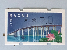 MACAU ATM LABELS, 1999 LOTUS FLOWER BRIDGE ISSUE - 2.00 PATACAS WITH ERROR PRINTING - Distributors