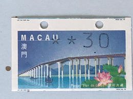 MACAU ATM LABELS, 1999 LOTUS FLOWER BRIDGE ISSUE - 3.00 PATACAS WITH ERROR CUTTING - Distributors