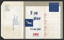 TWA Avion Lettre Pour Commentaires Et Suggestions Des Passagers  Airline Cover For Passengers Comments And Suggestions - Cancelleria