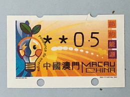 MACAU ATM LABELS, 2002 ENERGY SAVING ISSUE - NAGLER ERROR PRINTING & CUTTING. 0.50 AVOS - RARE - Automaten