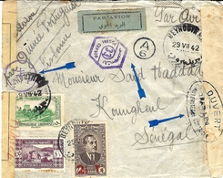 1942- Enveloppe Par Avion De BEYROUTH Pour Le Sénégal (3 Censures: Locale,Egyptienne Et Et Française Au Sénégal) - Lettres & Documents