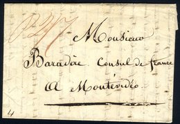 TRANSATLANTIC MAIL 1833 Pre-paid Ship Letter From Falmouth To Montevideo Showing M/s 'P 2/7' Endorsement In Red - Scarce - Other & Unclassified