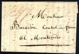 TRANSATLANTIC MAIL 1833 Pre-paid Ship Letter From Falmouth To Montevideo Showing M/s 'P 2/7' Endorsement In Red - Scarce - Andere & Zonder Classificatie