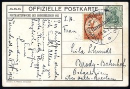 1912 Rhein U Am Main Flight By The Airship 'Schwaben' Official Card To Breslau, Franked 5pf + 10pf Label, Tied By Darmst - Other & Unclassified