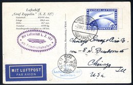 1928 America Flight Official Card To Chicago, Franked 2rm Zeppelin, Tied Friedrichshafen D/stamp. Reverse Also Bears New - Autres & Non Classés