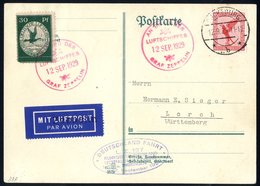 1929 Deutschland Flight Card From Buckburg To Lorch, Franked 10pf Air, Also Bears Old 30pf Label, Tied By Red Flight Cac - Autres & Non Classés