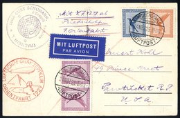 1929 Orient Flight Postcard To USA, Franked 15pf (2), 20pf & 50pf Eagle Airs, Tied Friedrichshafen Luftpost C.d.s. Rever - Autres & Non Classés