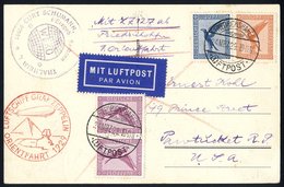 1929 Orient Flight Postcard To USA, Franked 15pf (2), 20pf & 50pf Eagle Airs, Tied Friedrichshafen Luftpost C.d.s. Rever - Andere & Zonder Classificatie