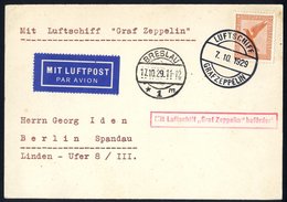 1929 Switzerland Flight Card To Berlin From Breslau, Franked 50pf Air, Tied 'Luftschiff Graf Zeppelin' C.d.s, Bears Red  - Altri & Non Classificati