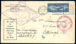 1930 Europe - Pan America Flight USA Acceptance Envelope New York - Pittsburg, Franked $2.60 Zeppelin, Bears Red 'Sugar  - Autres & Non Classés
