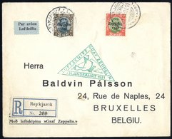 1931 Iceland Flight Acceptance Envelope To Belgium, Franked Overprinted 30aur + 2kr Cancelled Reykjavik C.d.s, Bears Gre - Otros & Sin Clasificación