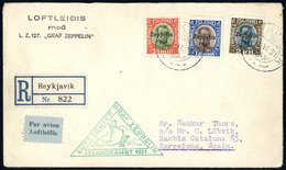 1931 Iceland Flight Icelandic Registered Acceptance Envelope To Barcelona, Franked Commemorative Set Of Three, Tied Reyk - Otros & Sin Clasificación