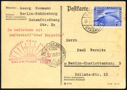 1931 Polar Flight Card To Berlin, Franked 2rm Zeppelin Commemorative, Bears Red ' Sunrise' Flight Cachet Together With T - Otros & Sin Clasificación