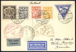 1932 3rd South America Flight Latvian Acceptance Card (no Message) To Recife, Franked 2, 3s.50s, 1L & Air 25s, Cancelled - Autres & Non Classés
