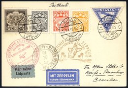 1932 3rd South America Flight Latvian Acceptance Card (no Message) To Recife, Franked 2, 3s.50s, 1L & Air 25s, Cancelled - Otros & Sin Clasificación