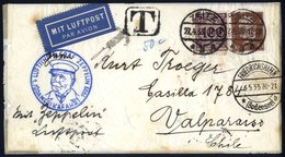 1933 1st South America Flight Envelope To Valparaiso, Franked 100pf & 50pf Hindenburg, Cancelled Zeitz C.d.s. Obverse Be - Other & Unclassified