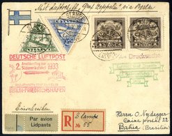 1933 2nd South America Flight Latvian Registered Acceptance Envelope To Bahia, Brazil, Franked 1L & Air 10s + 25s, Cance - Autres & Non Classés