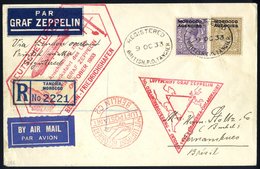 1933 Chicago Flight British Morocco Agencies Acceptance Registered Envelope To Pernambuco, Franked KGV 3d + 1s, Cancelle - Other & Unclassified