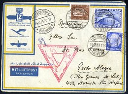 1933 Chicago Flight Envelope To Porto Alegre Franked 25pf, 50pf & 2rm. Chicago Zeppelin Cancelled Levermusen C.d.s. Obve - Other & Unclassified