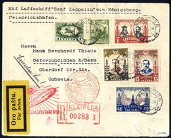 1934 Konigsberg Flight Lithuanian Acceptance Registered Envelope With Multi Franking, Cancelled KLATPEDA. Obverse Bears  - Autres & Non Classés