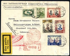 1934 Konigsberg Flight Lithuanian Acceptance Registered Envelope With Multi Franking, Cancelled KLATPEDA. Obverse Bears  - Otros & Sin Clasificación