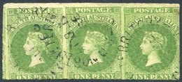 1860-69 Second Roulette, 1d Bright Yellow-green Strip Of Three Clearly Showing Roulettes, Lightly Cancelled By 'P.O. NOR - Other & Unclassified