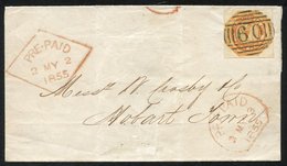 1853 (Nov) Courier Pl.2 4d Orange With Clear Margins, Crisply Cancelled '60' On 1855 (2 May) Entire From Launceston To H - Altri & Non Classificati